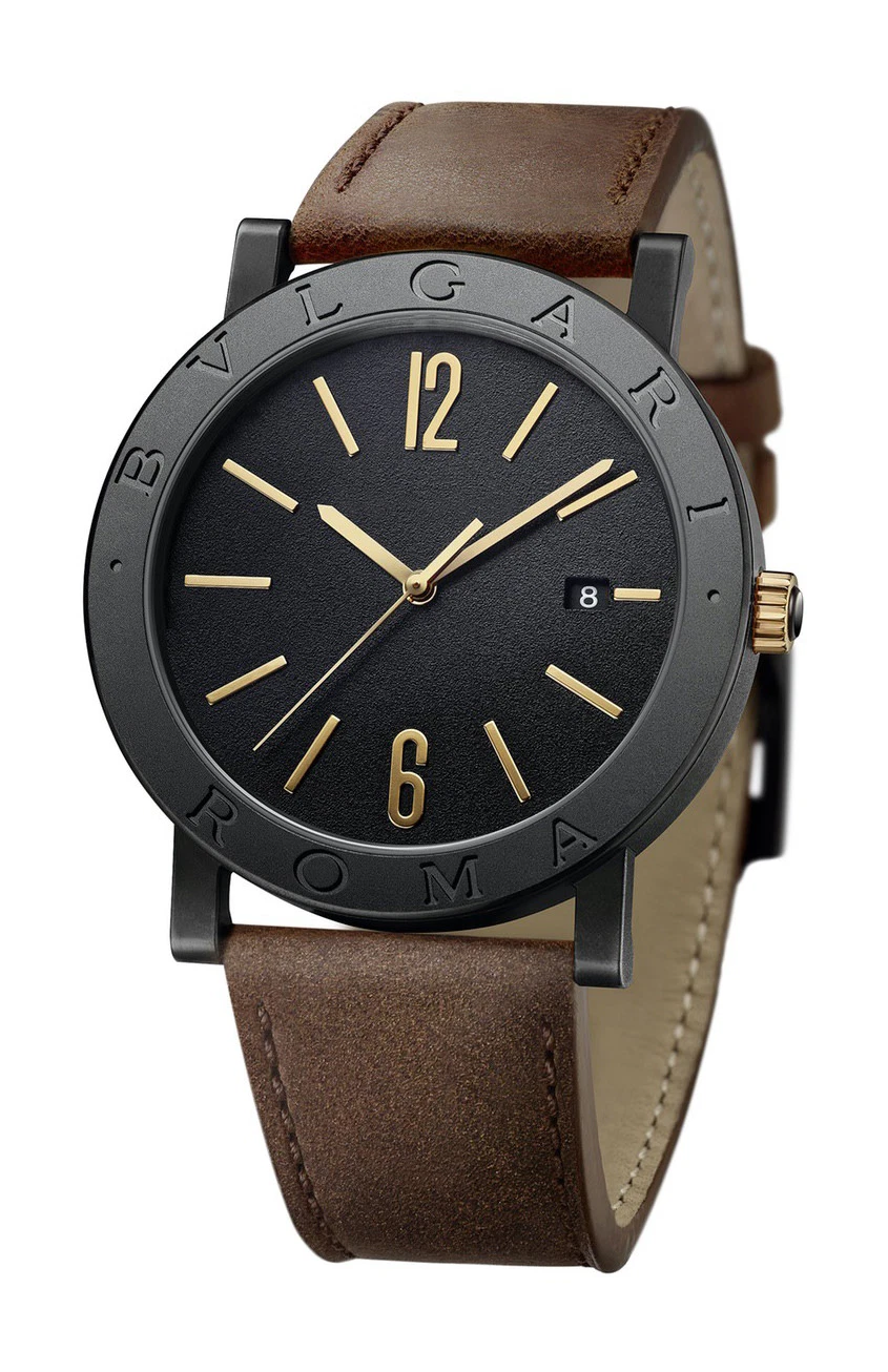 Roma 103219 41mm in Black PVD Steel on Brown Calfskin Leather Strap with Black Dial