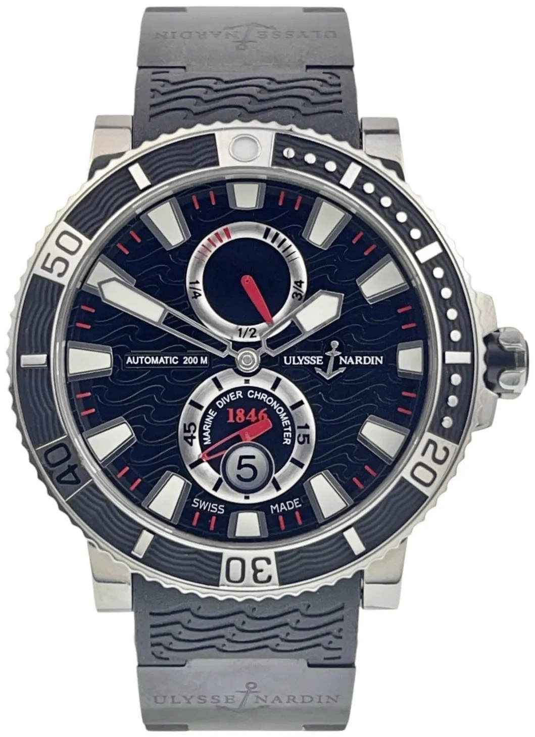 Maxi Marine Diver 45mm in Polished Titanium on Black Rubber Strap with Black Dial
