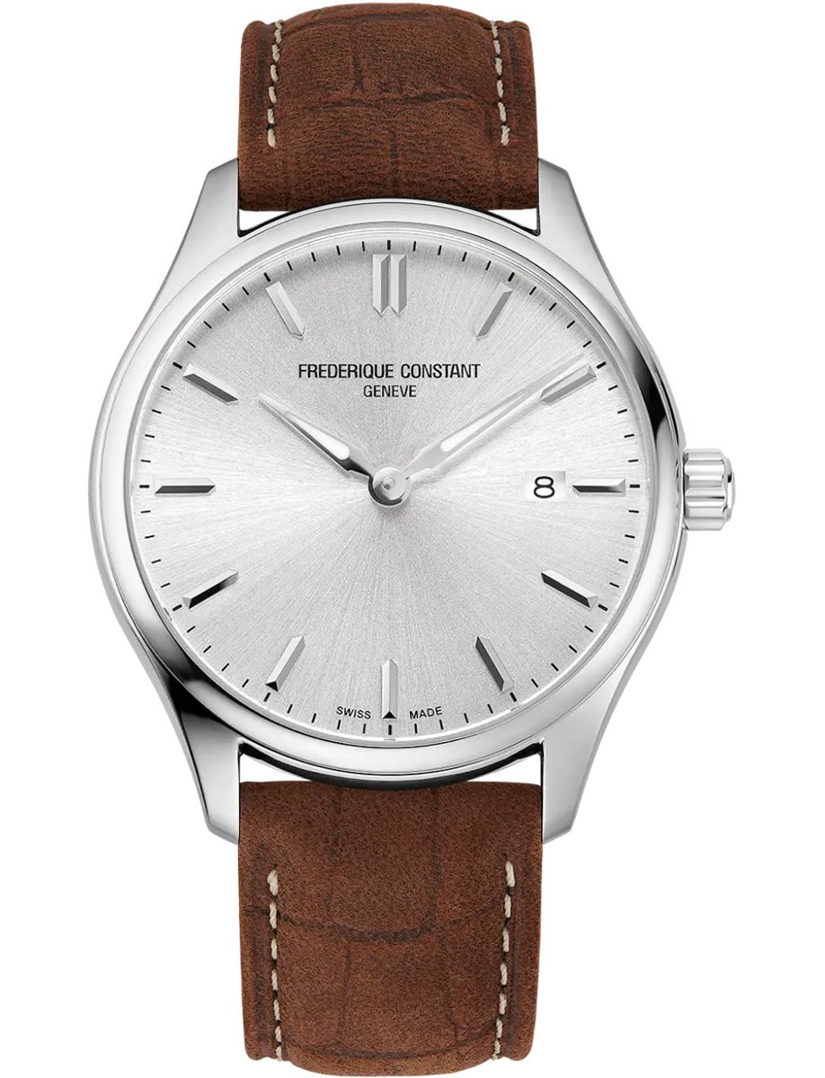 Classics Quartz 40mm in Steel on Brown Crocodile Leather Strap with Silver Dial