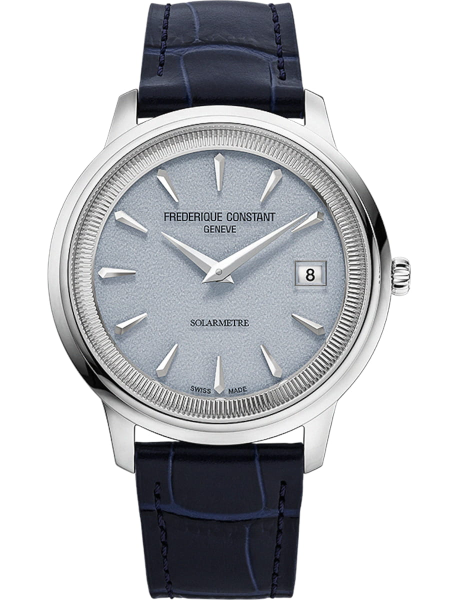 Classics Moneta Solarmetre 39mm in Steel on Blue Crocodile Leather Strap with Light Blue Dial