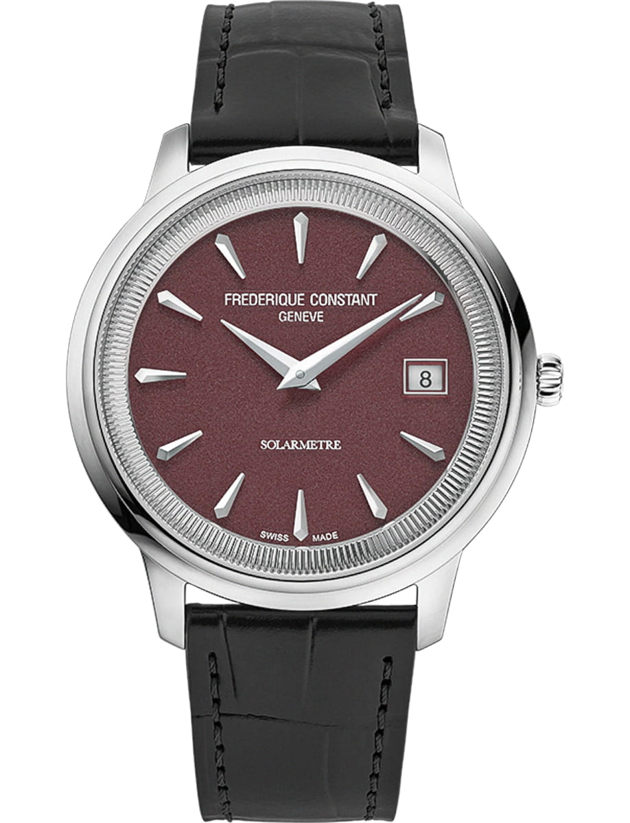 Classics Moneta Solarmetre 39mm in Steel on Black Crocodile Leather Strap with Burgundy Dial