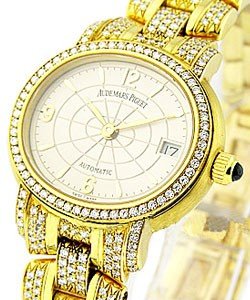 Lady's Millenary 28mm Automatic in Yellow Gold with Factory Diamonds Bezel on Yellow Gold Pave Diamond Bracelet with Silvery Pinkish Dial- all 100% Original AP