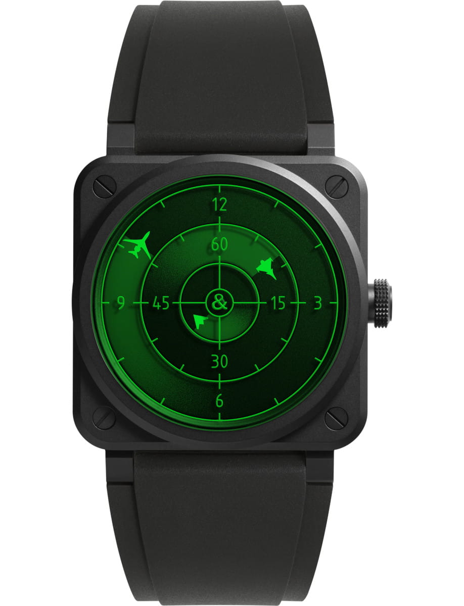 Professional BR-03 41mm Green Radar in Black Ceramic on Black Rubber Strap with Black Dial -  L.E 999 pcs