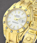 Masterpeice Lady's in Yellow Gold with 12 Diamond Bezel on Yellow Gold Pearlmaster Bracelet with White Stick Dial