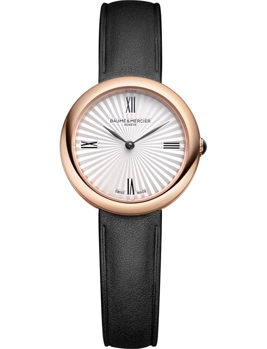 Joia de 10849 28mm Quartz in Red Gold Plated Steel on Black Calfskin Leather Strap with Silver Dial