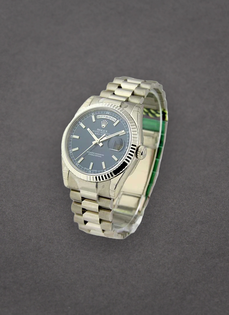 Rolex Unworn Men's President Day - Date in White Gold with Fluted Bezel