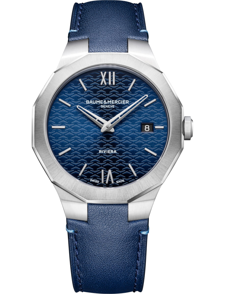 Riviera 39mm Quartz in Steel  on Blue Calfskin Leather Strap with Blue Dial
