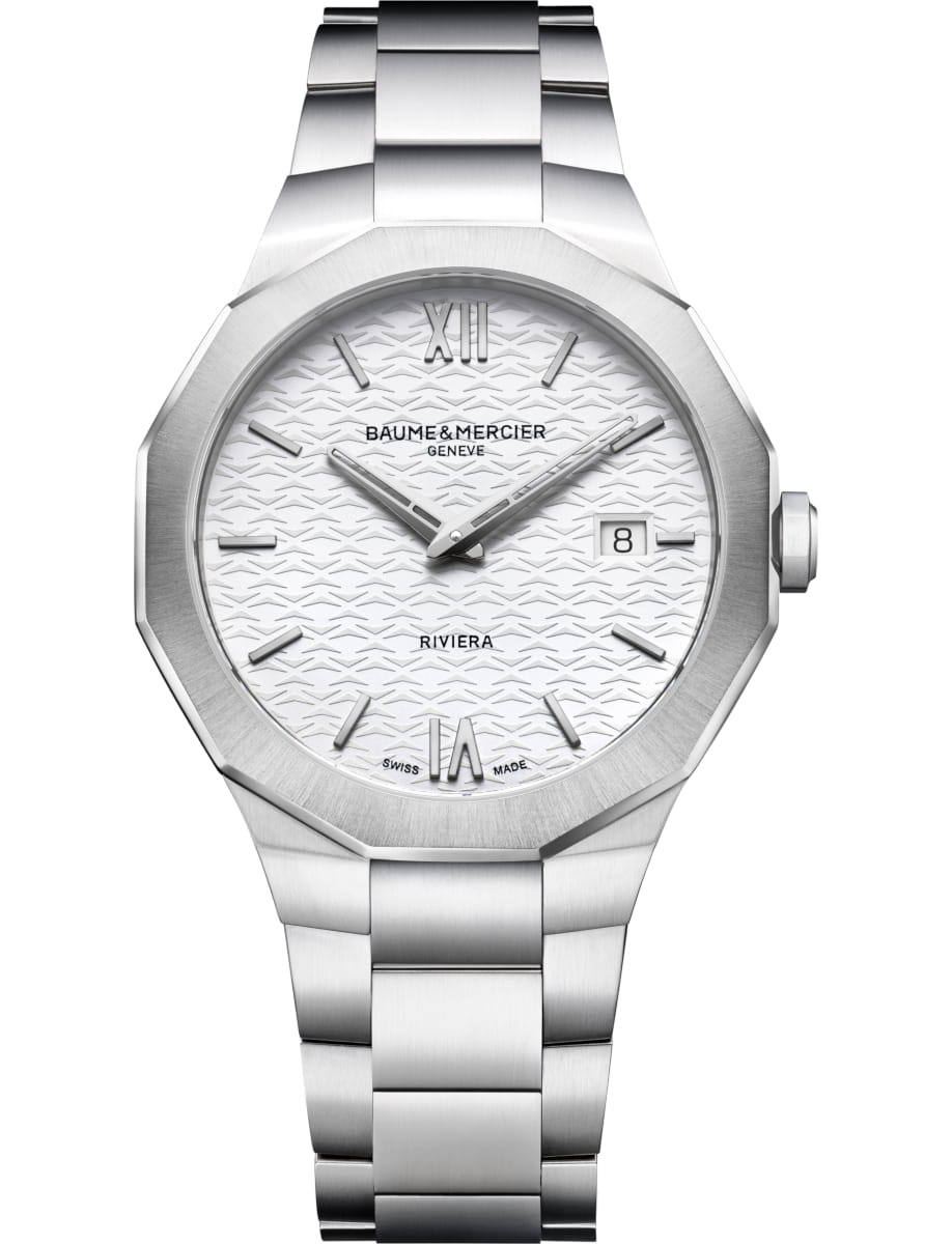 Riviera 39mm Quartz in Steel on Steel Bracelet with White Dial