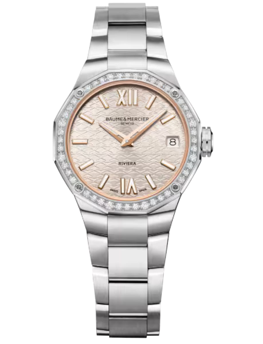Riviera 33mm Quartz in Steel with Diamond Bezel on Steel Bracelet with Silver Dial
