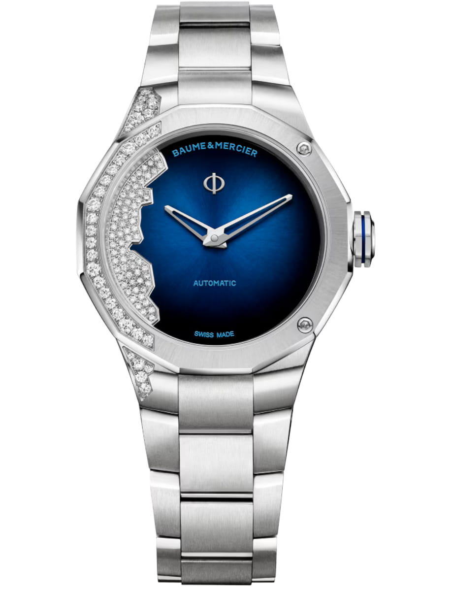 Riviera 33mm Automatic in Steel with Partial Diamond Bezel on Steel Bracelet with Blue Diamond Dial