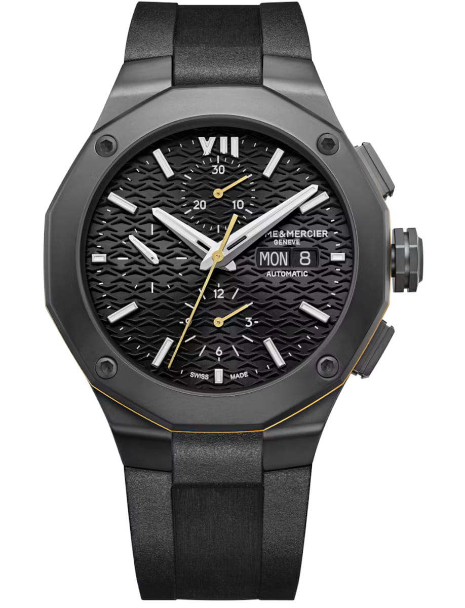 Riviera 43mm Automatic in Black ADLC Steel on Black Rubber Strap with Black Dial