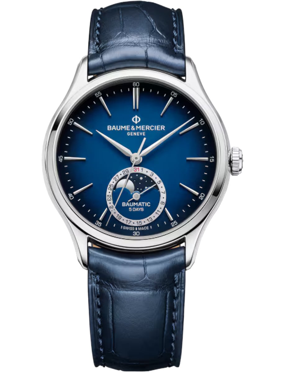 Clifton 39mm Automatic in Steel on Blue Alligator Leather Strap with Gradient Blue Dial