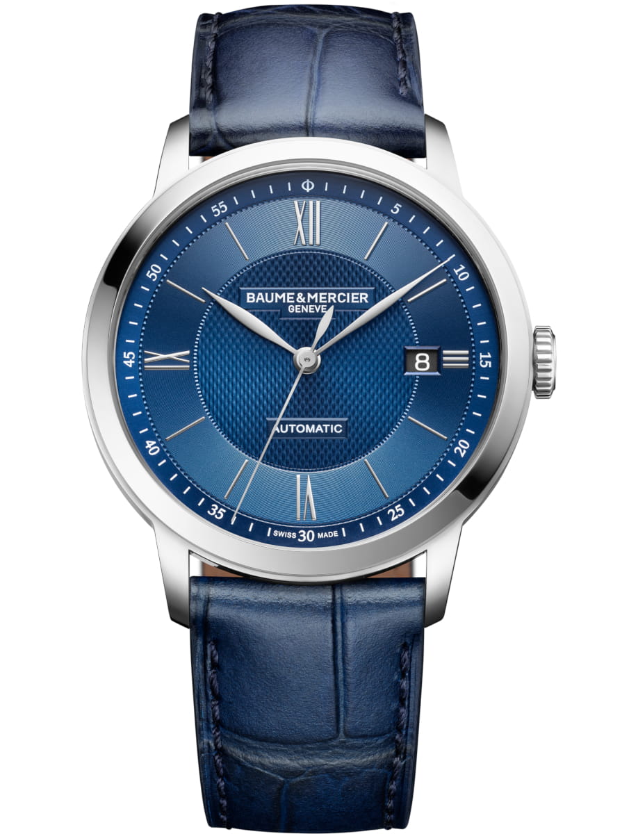 Classima Date 40mm Automatic in Steel on Blue Crocoidle Leather Strap with Blue Dial