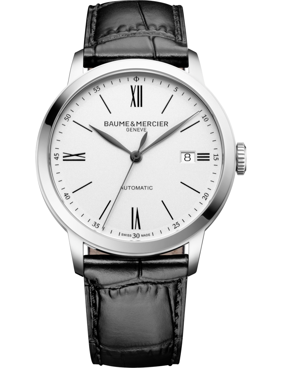 Classima Date 40mm Automatic in Steel on Black Crocoidle Leather Strap with Silvery White Dial