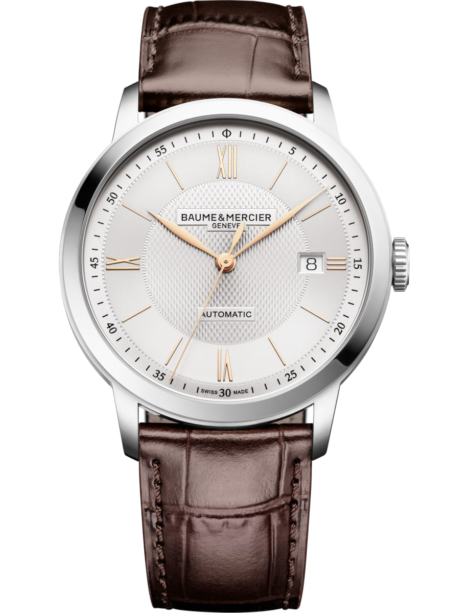 Classima Date 40mm Automatic in Steel on Brown Crocodile Leather Strap with Silver Dial