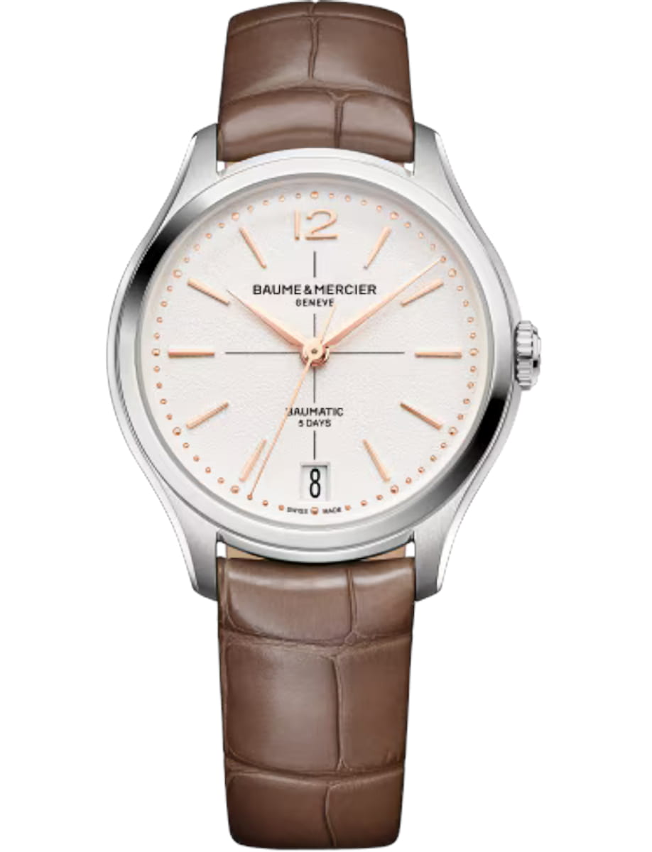 Clifton 34mm Automatic in Steel on Brown Crocodile Leather Strap with Opaline Dial