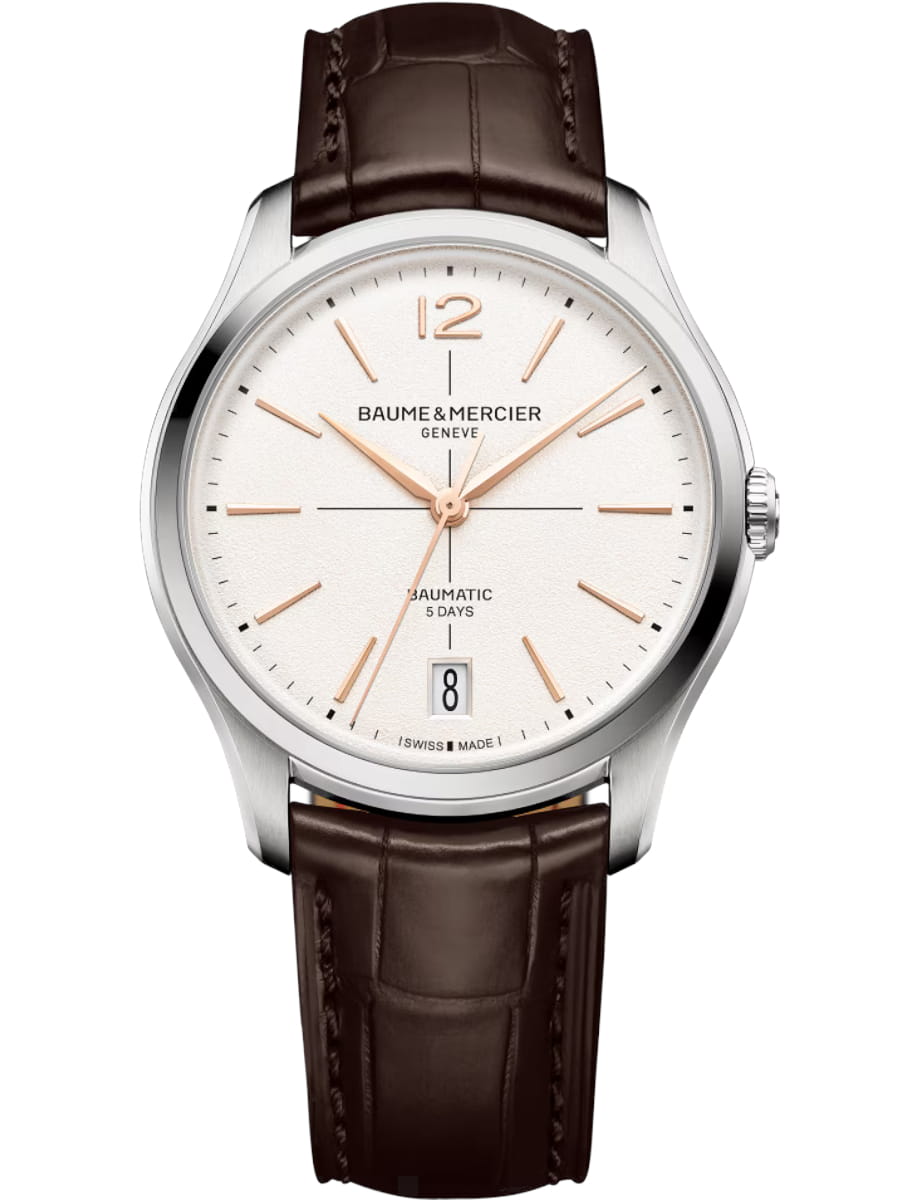 Clifton 39mm Automatic in Steel on Brown Calfskin Leather Strap with Opaline Dial