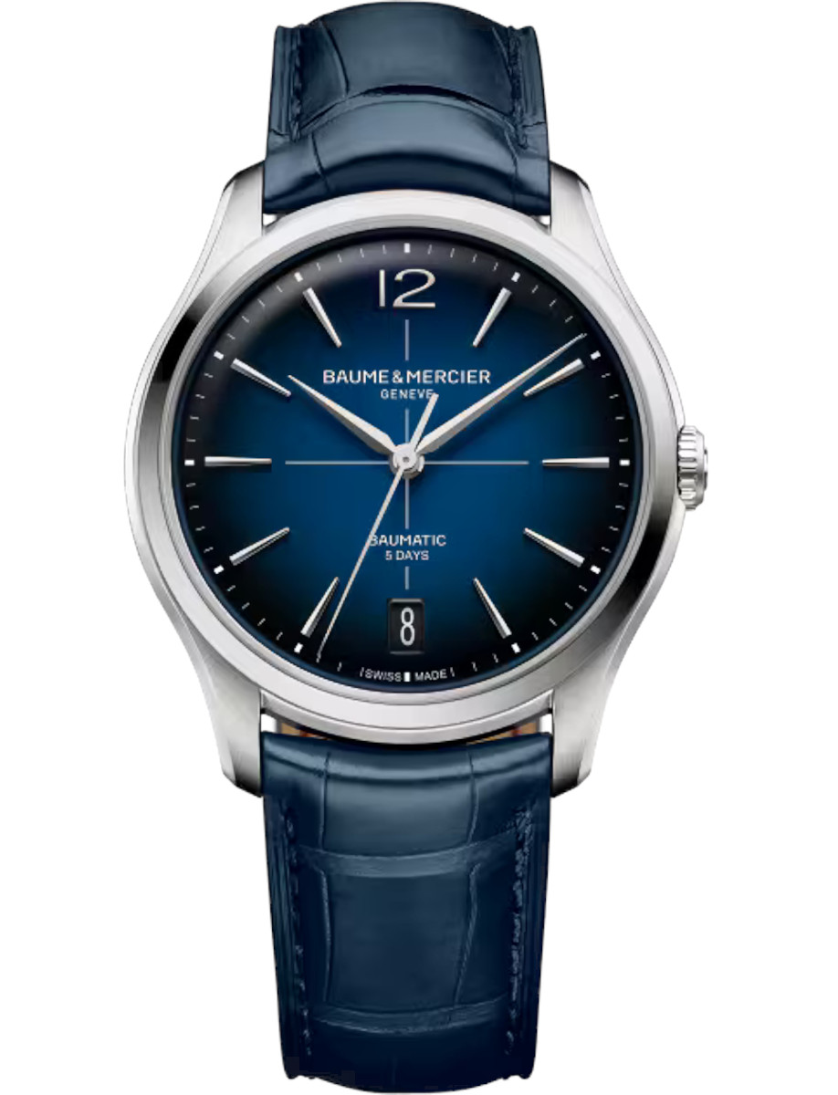 Clifton 39mm Automatic in Steel on Blue Crocodile Leather Strap with Gradient Blue Dial