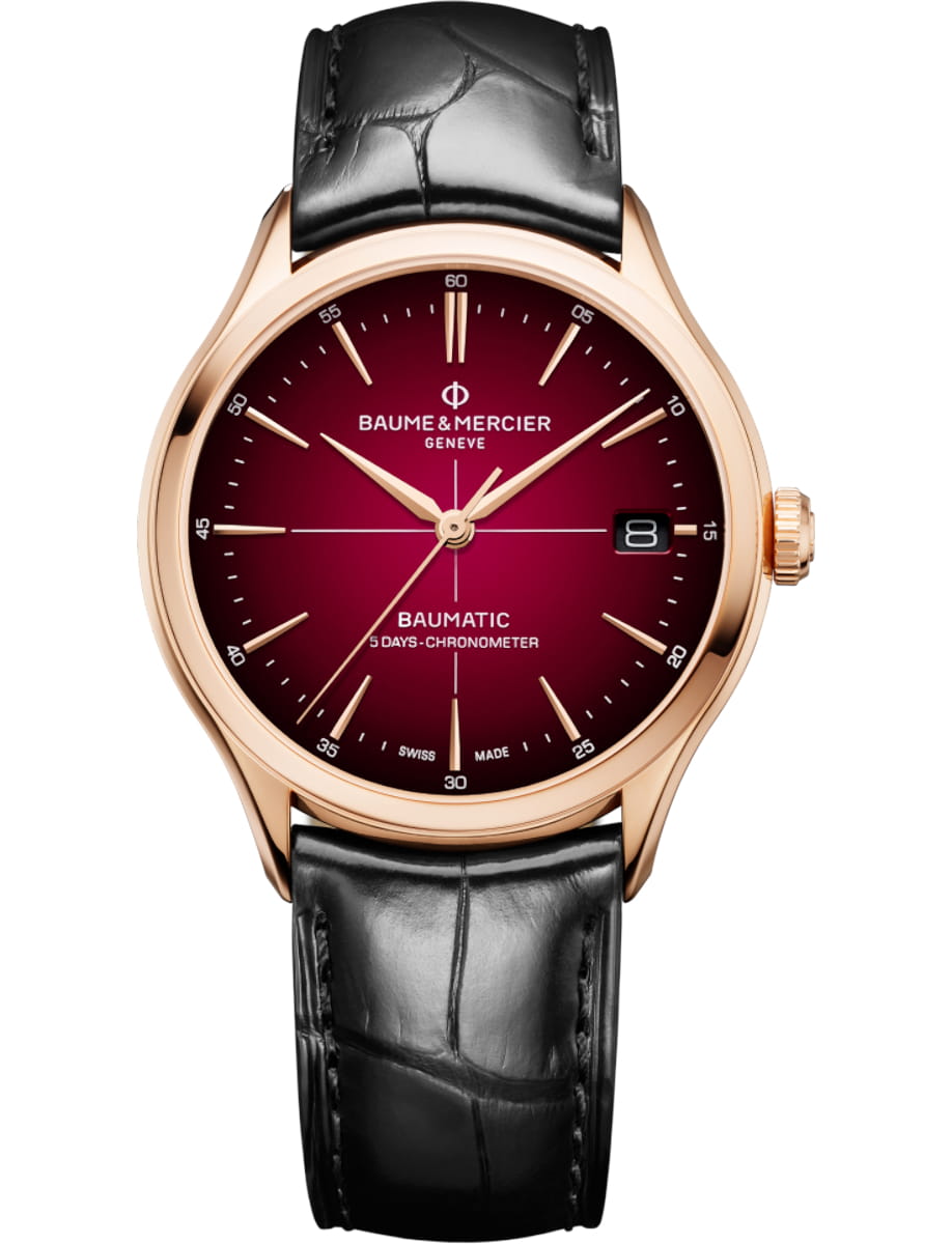 Clifton 39mm Automatic in Pink Gold on Blue Crocodile Leather Strap with Gradient Burgundy Dial