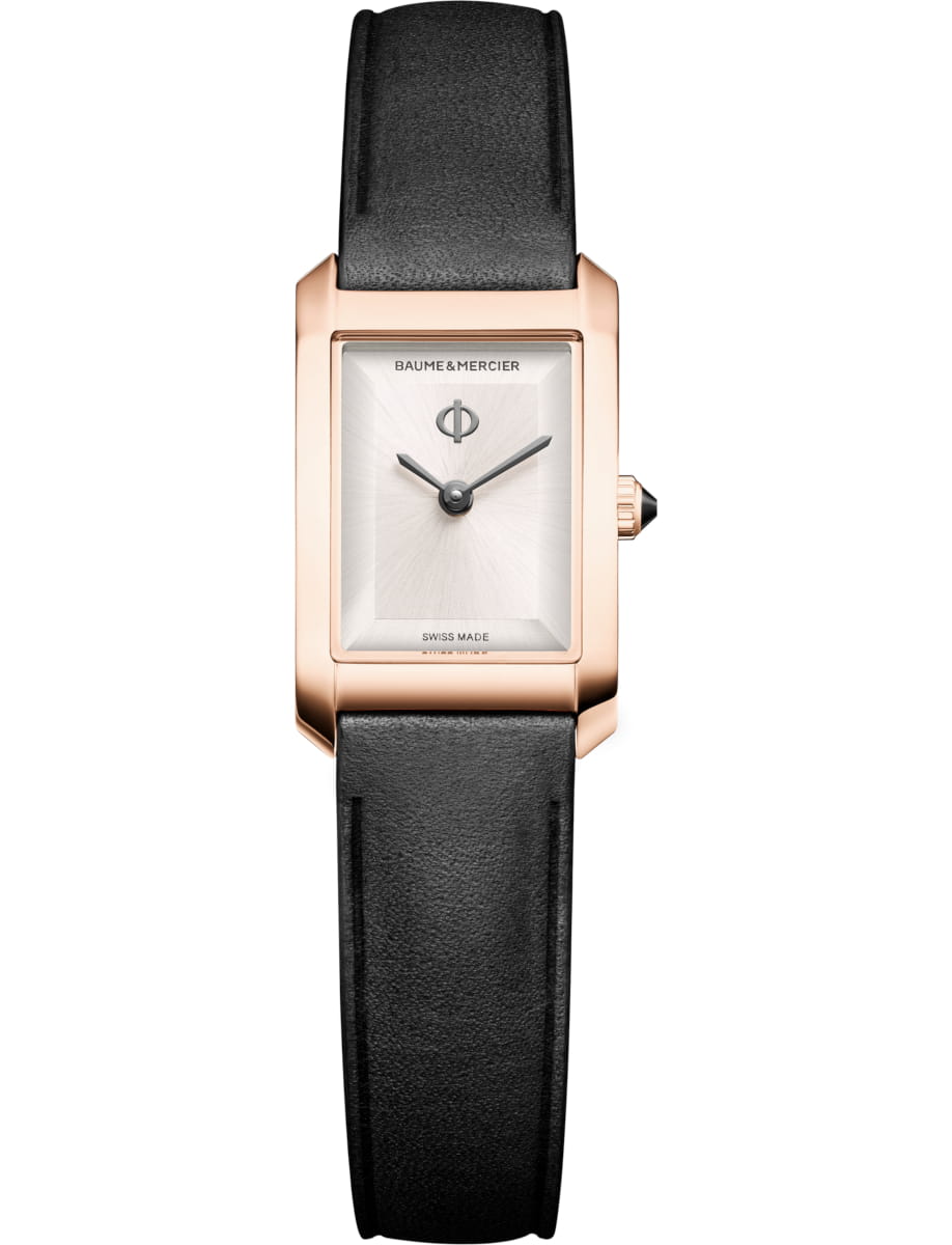 Hampton Quartz in Pink Steel on Black Calfskin Leather Strap with Silver Dial