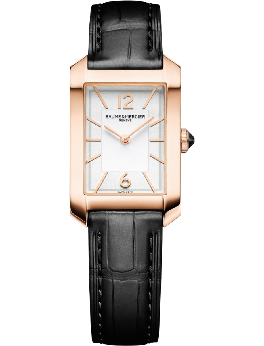 Hampton Quartz in Pink Gold  on Black Crocodile Leather Strap with White Dial