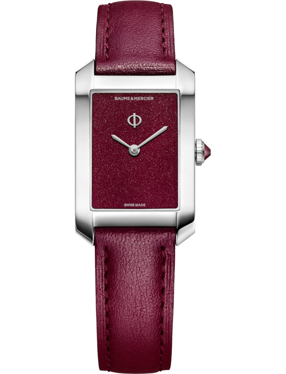 Hampton Quartz in Steel on Burgundy Calfskin Leather Strap with Burgundy Dial