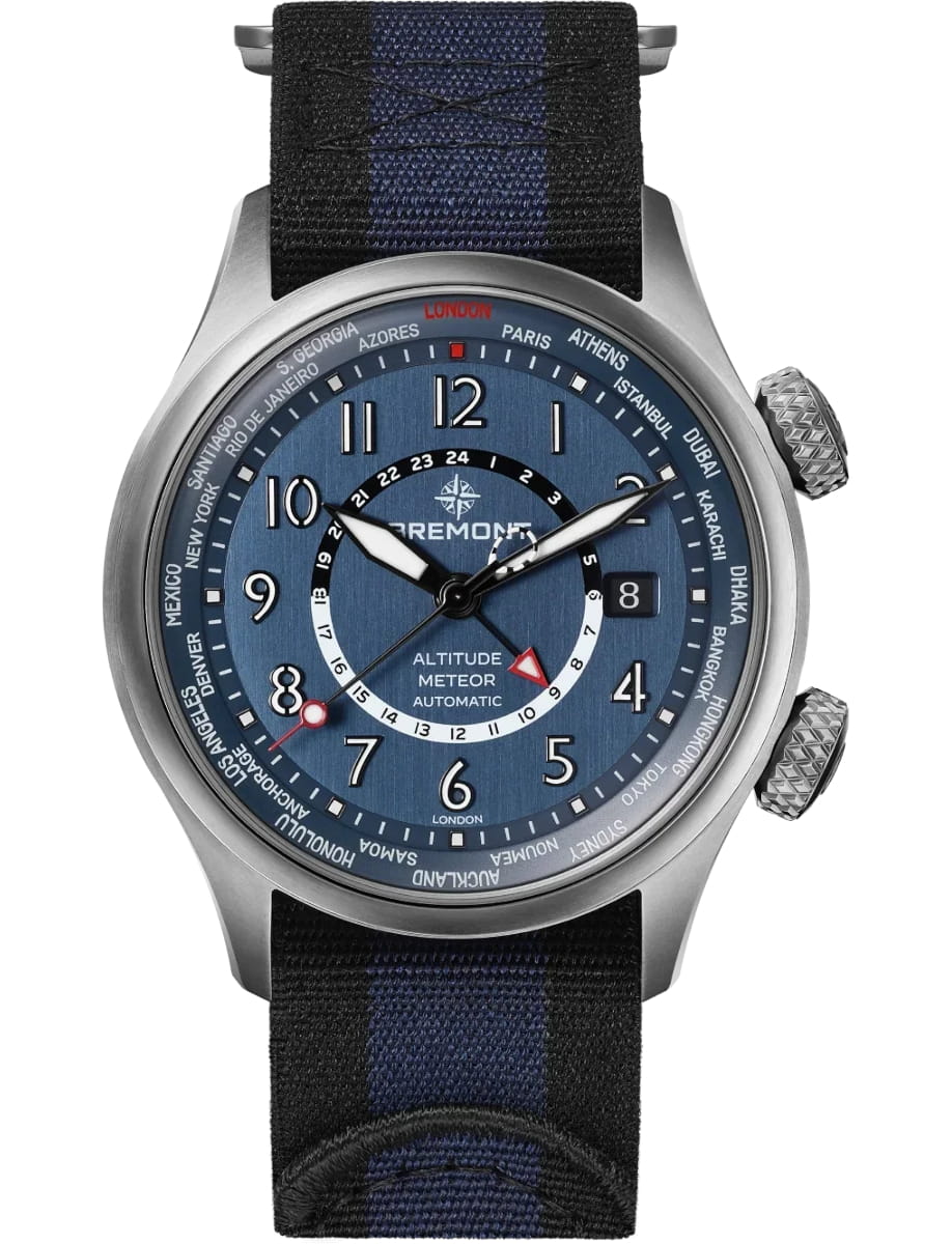 Altitude Perpetual Calendar GMT 42mm in Titanium on Blue Nato Fabric Strap with Blue Dial