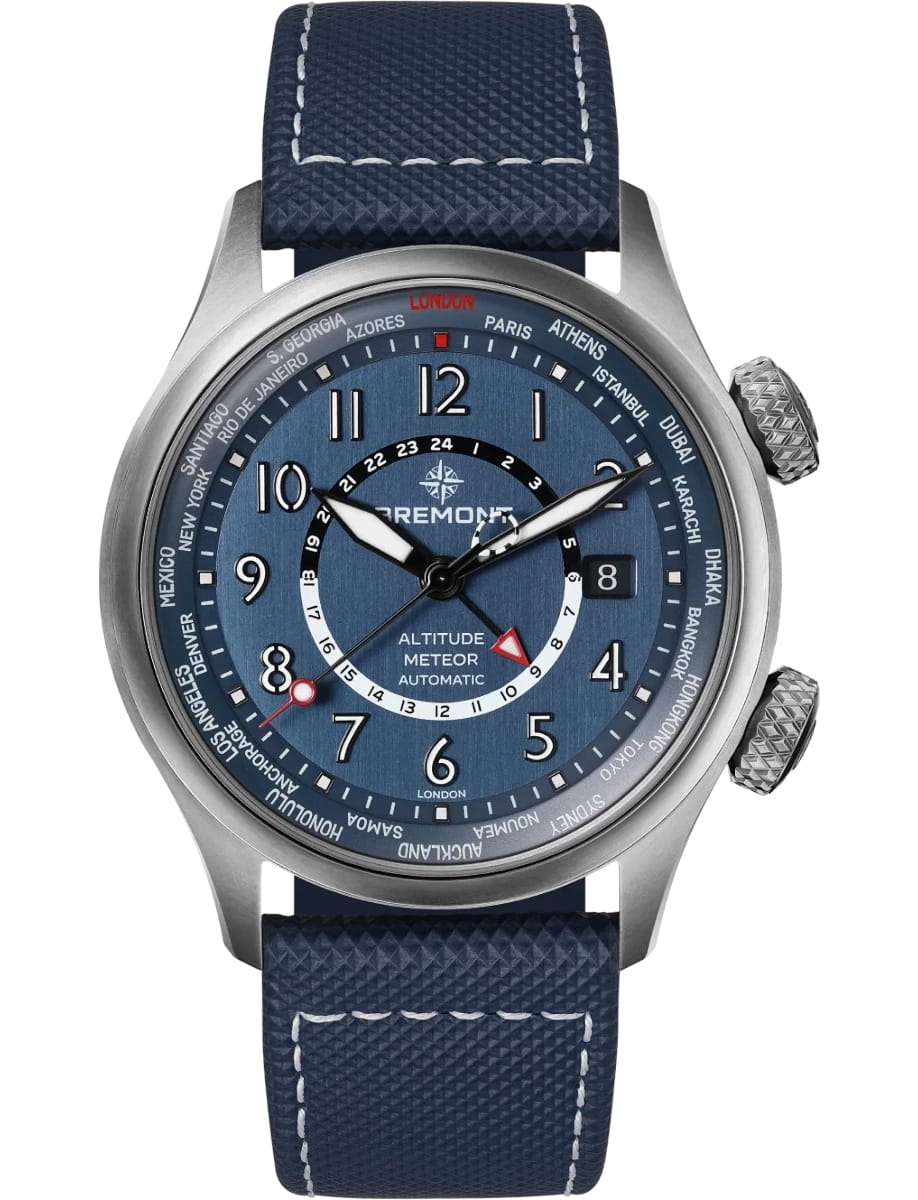 Altitude MB Meteor Time Zones 42mm in Titanium on Blue Rubber & Leather Strap with Blue Dial