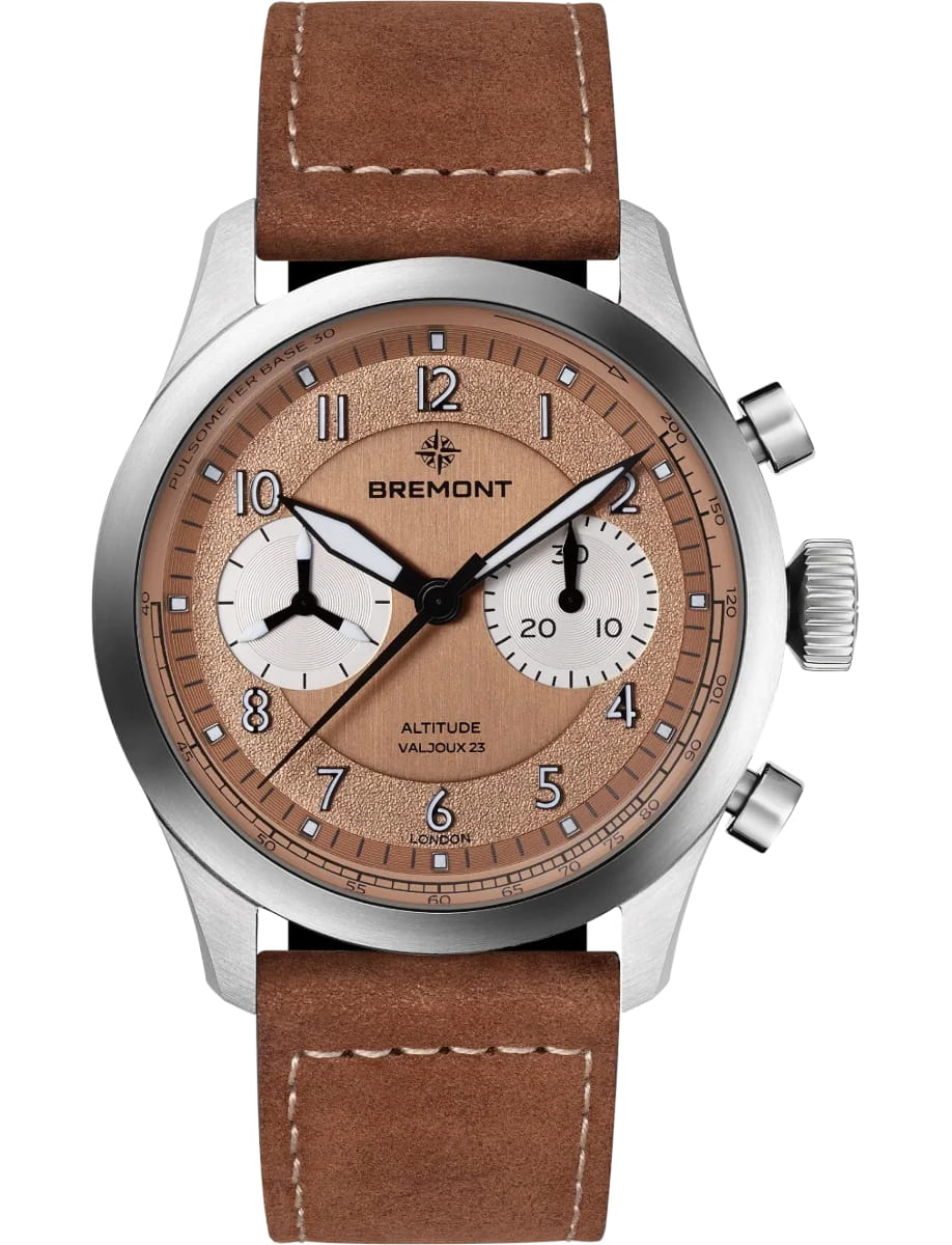 Altitude Chronograph Pulsograph Valjoux 23 42mm in Titanium on Brown Nubuck Leather Strap with Salmon Dial - L.E 40 pcs
