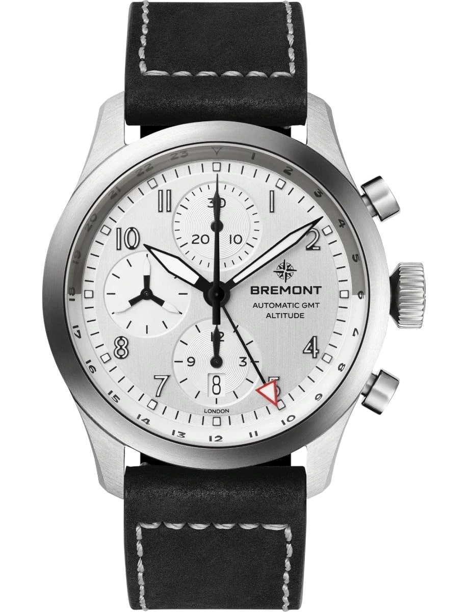 Altitude Chronograph GMT 42mm in Steel on Black Nubuck Leather with Silver Dial