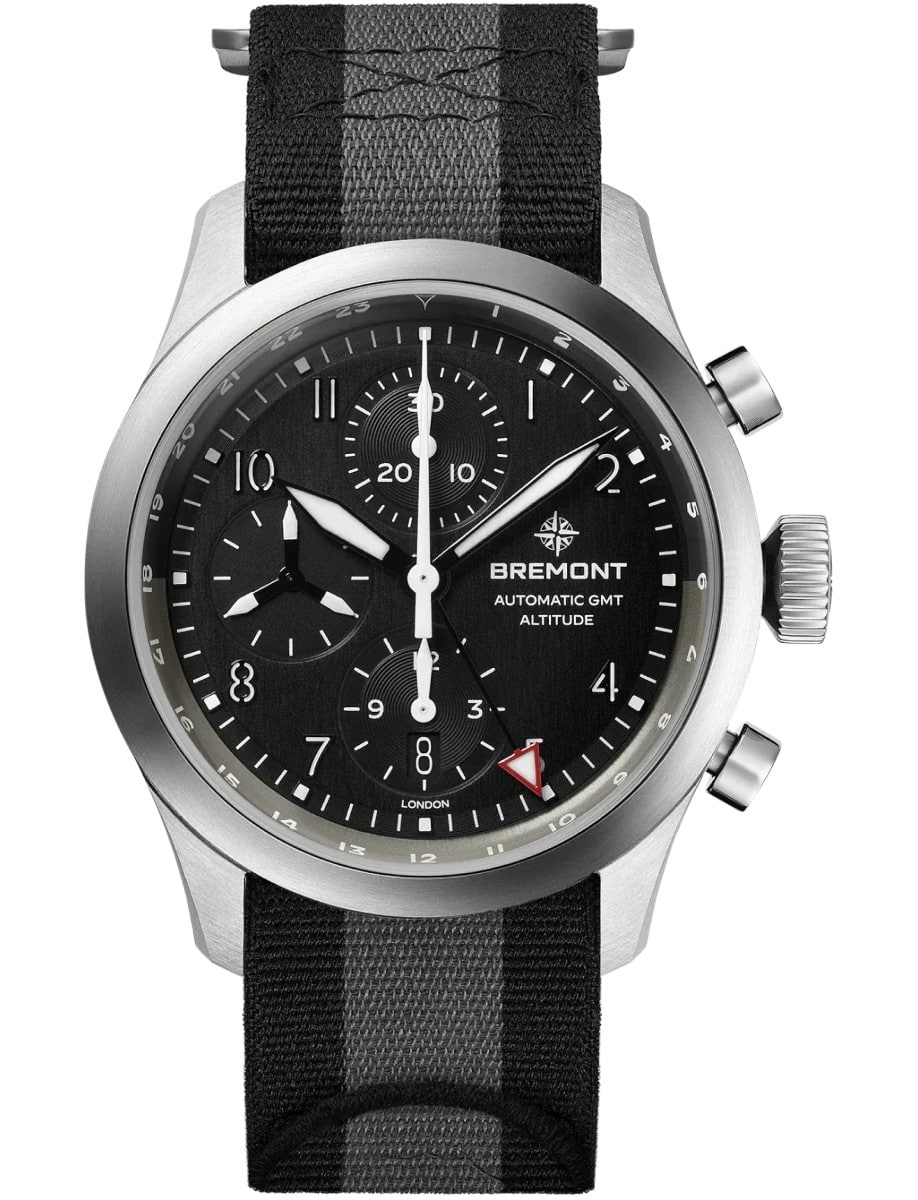 Altitude Chronograph GMT 42mm in Steel on Black & Grey Fabric Strap with Black Dial