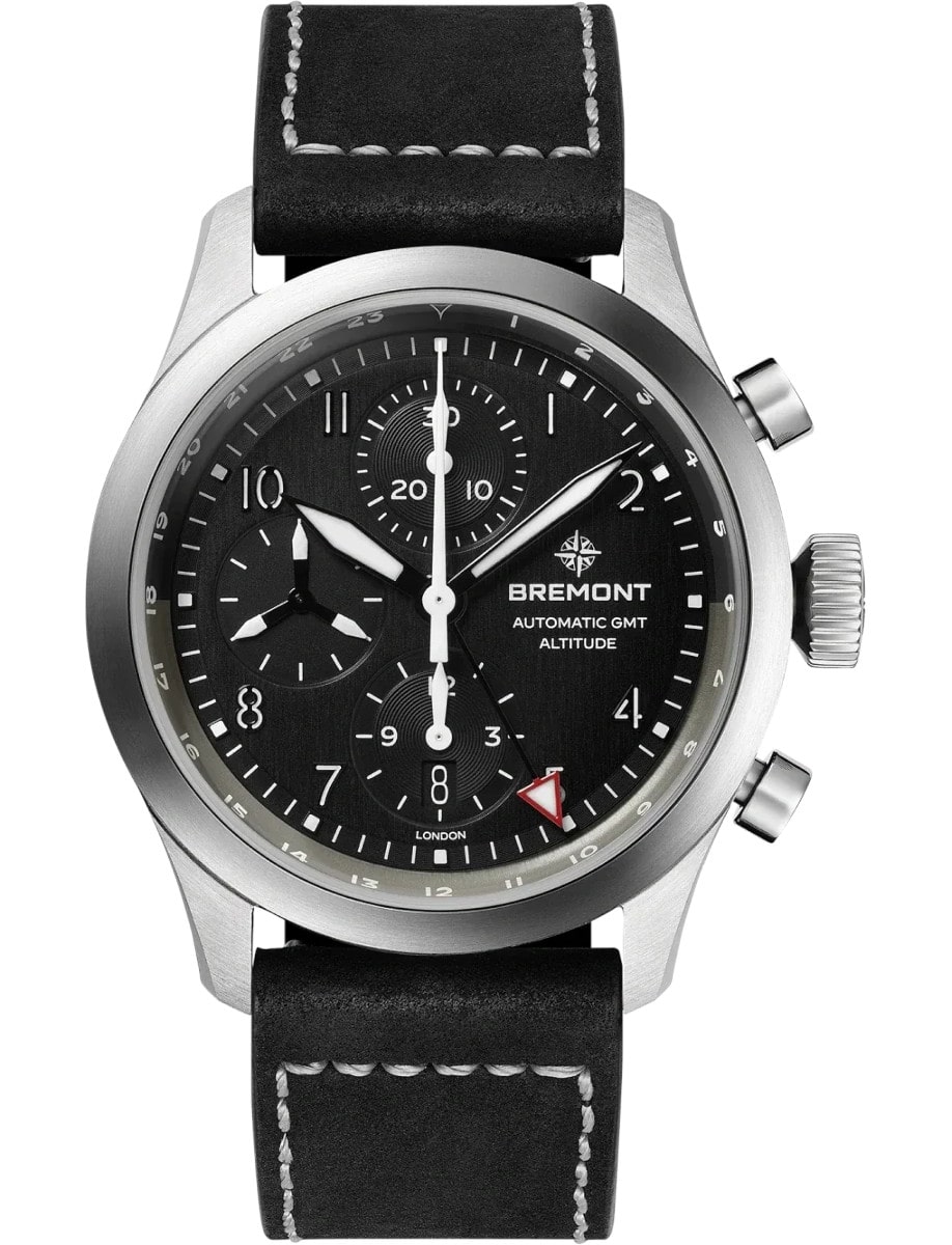 Altitude Chronograph GMT 42mm in Steel on Black Nubuck Leather Strap with Black Dial
