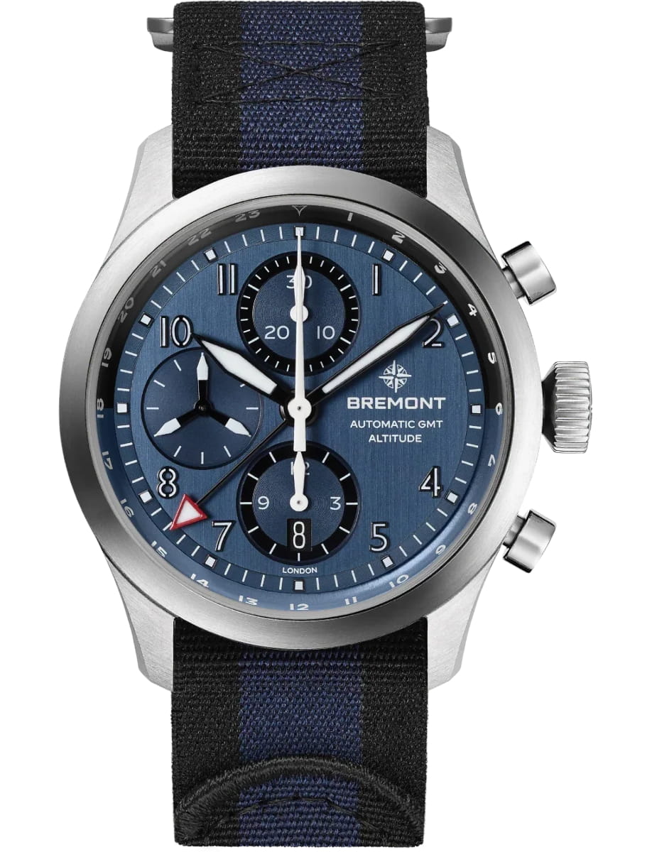 Altitude Chronograph GMT 42mm in Steel on Black & Blue Fabric Strap with Blue Dial
