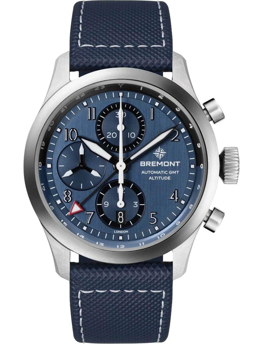 Altitude Chronograph GMT 42mm in Steel on Blue Rubber & Leather Strap with Blue Dial