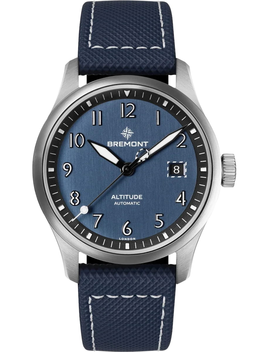 Altitude 39mm in Steel on Blue Rubber & Leather Strap with Blue Dial