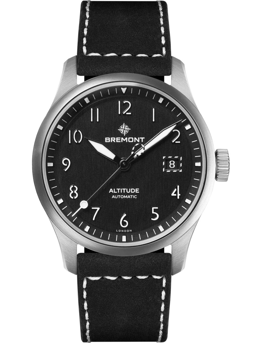 Altitude 39mm in Steel on Black Nubuck Leather Strap with Black Dial