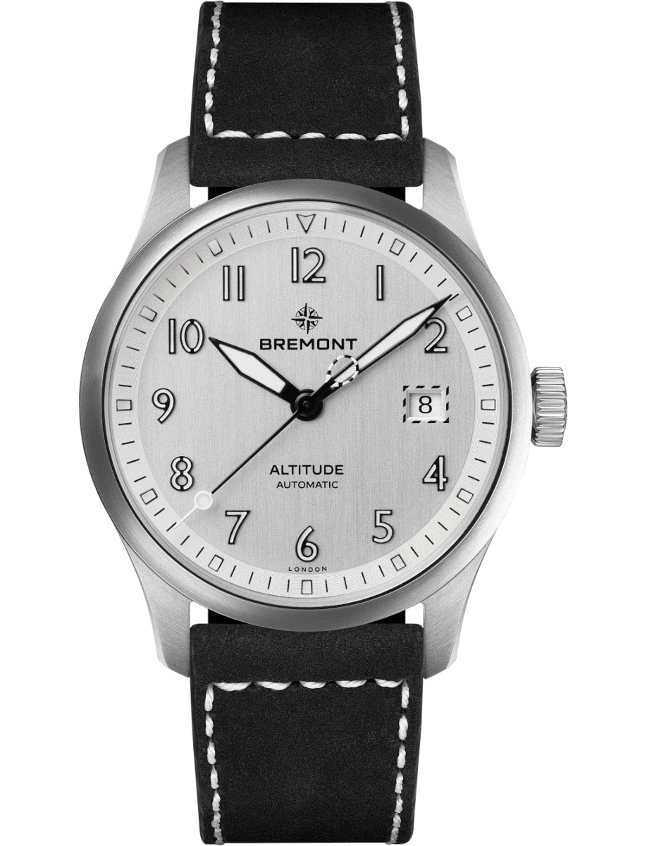 Altitude 39mm in Steel on Black Nubuck Leather Strap with Silver Dial