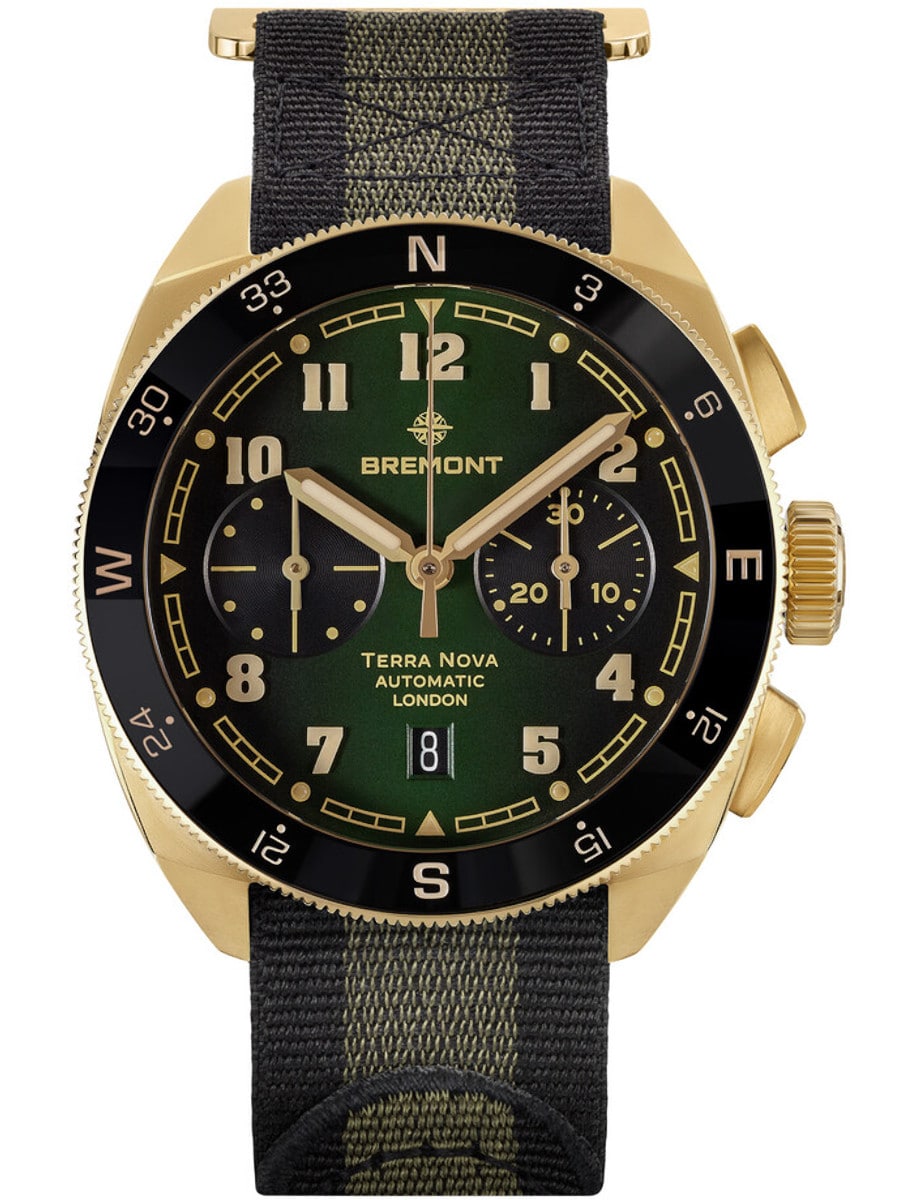Terra Nova 42.5 Chronograph in Bronze on Green and Black NATO Strap with Gradient Green Dial
