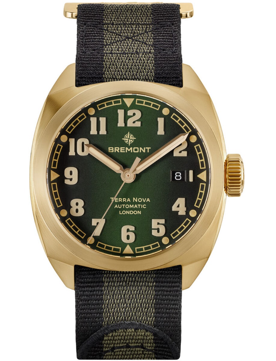 Terra Nova 40.5mm Date in Bronze on Green and Black NATO Strap with Gradient Green Dial