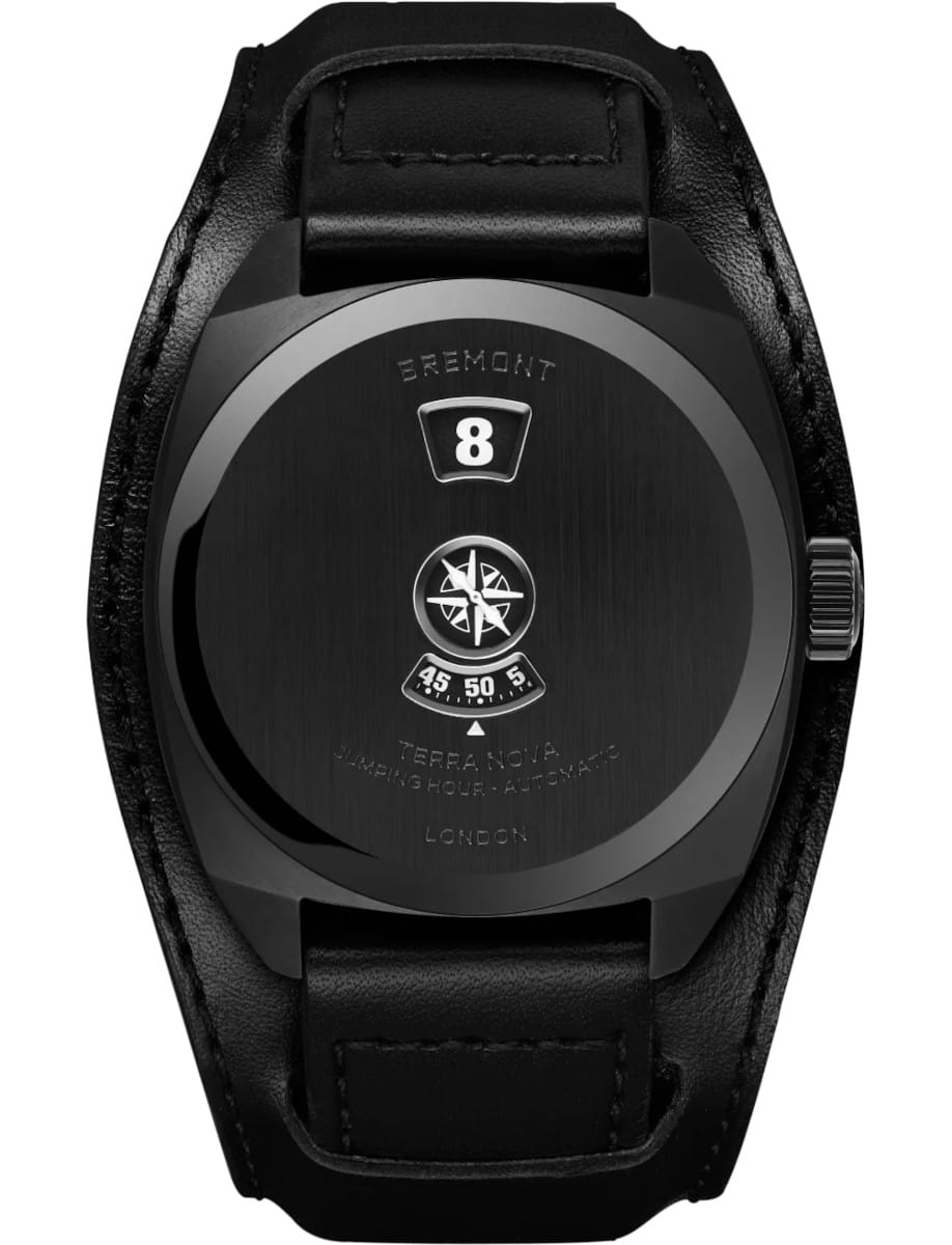Terra Nova 38 Jumping Hour ‘Stealth Black’in Black DLC Steel on Black Leather Strap with Black Dial