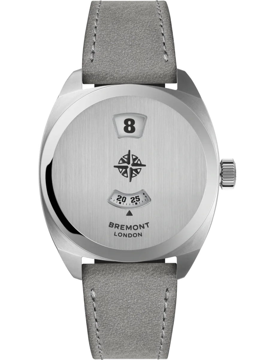 Terra Nova 35mm Jumping Hour in Steel on Grey Nubuck Leather Strap with Steel Dial