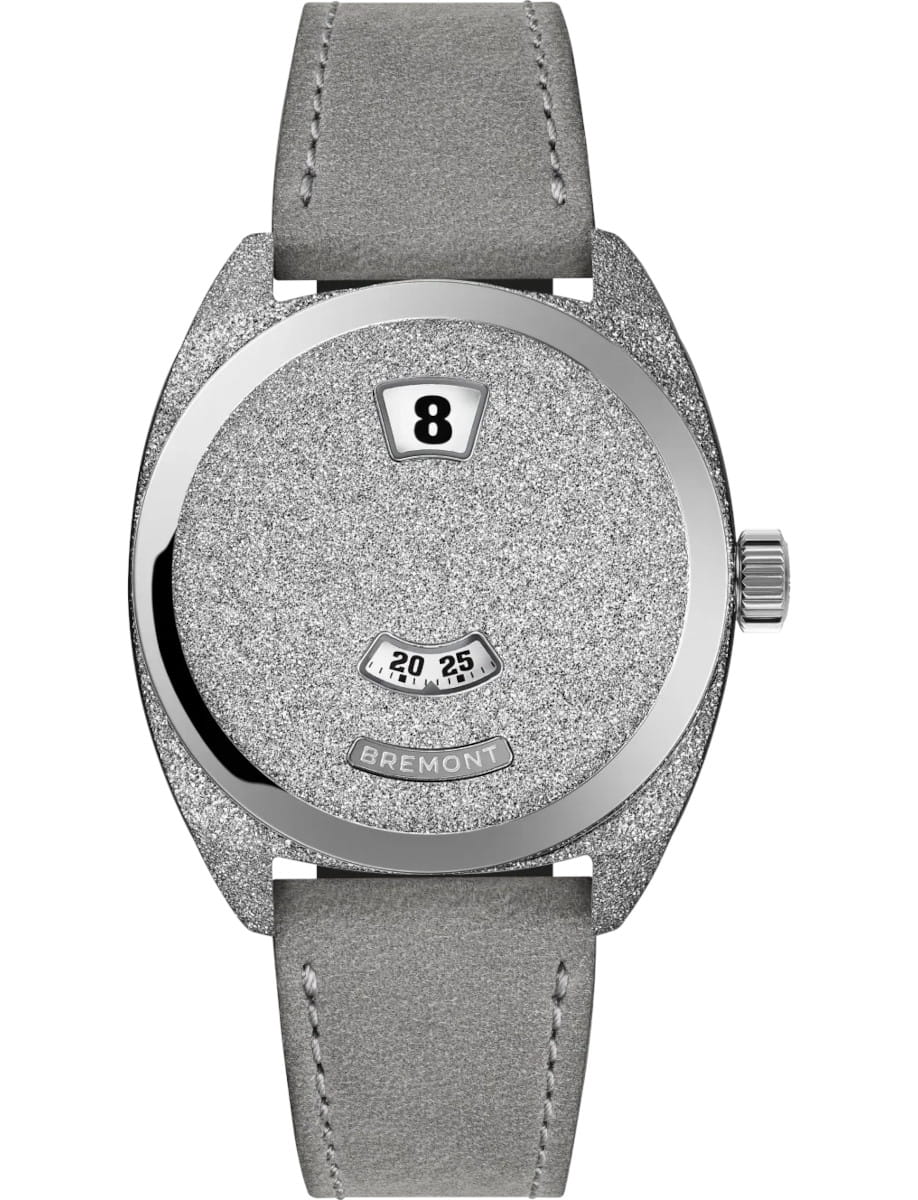 Terra Nova 35mm Jumping Hour in Steel - Limied to 150 on Grey Nubuck Leather Strap with Steel Dial