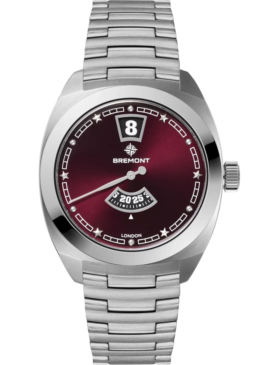 Terra Nova 35mm Jumping Hour in Steel on Steel Bracelet with Burgundy Sunray Dial