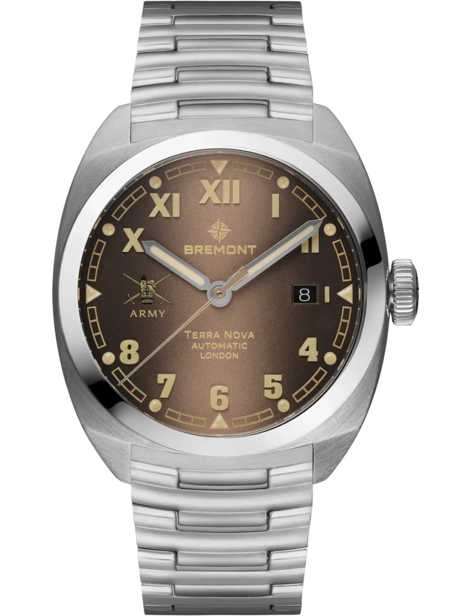 Terra Nova HMAF 40.5mm Date in Steel - Limited to 300 pcs on Steel Bracelet with Gradient Caramel Dial