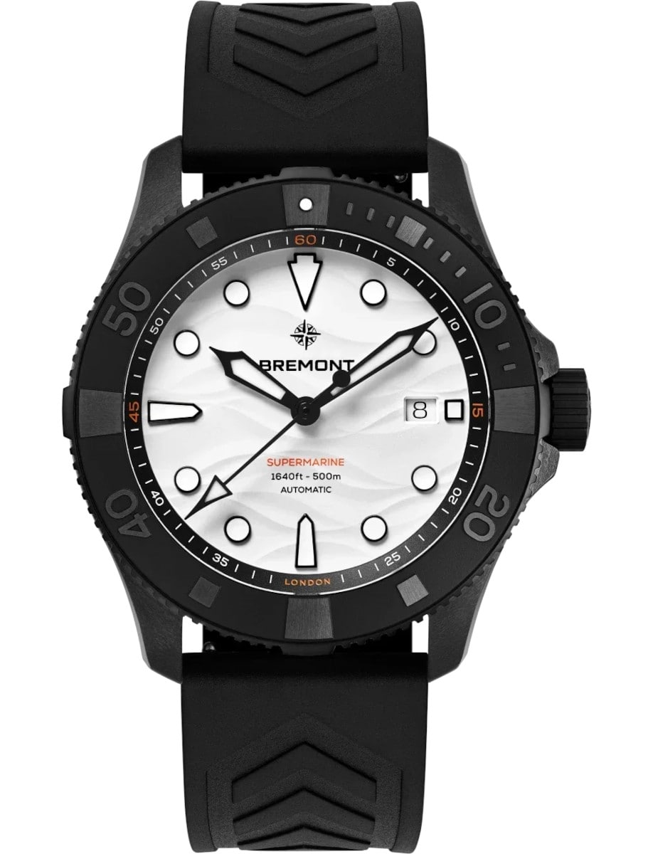 Supermarine Date 43mm in Black Ceramic - L.E 150 pcs on Black Rubber Strap with White Dial