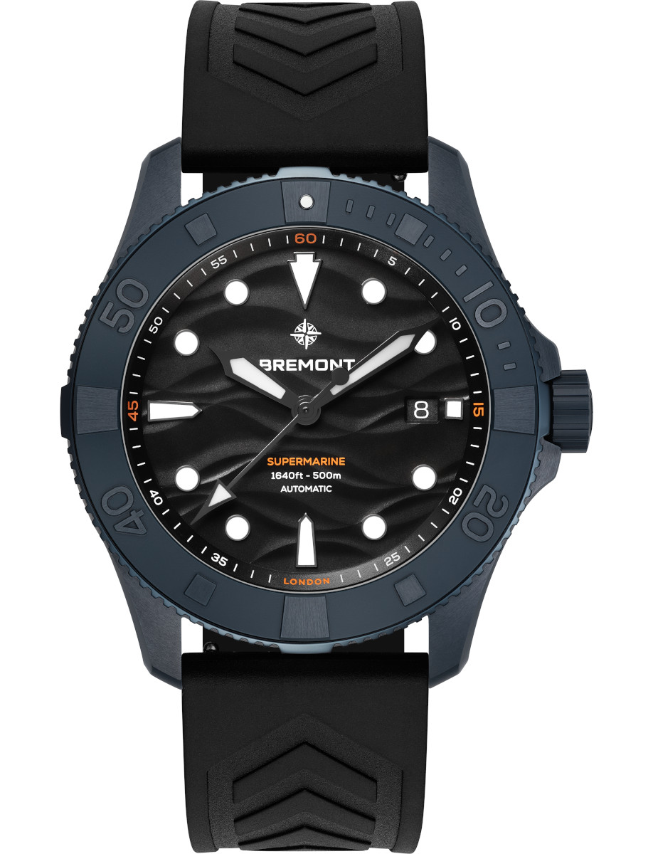 Supermarine Date 43mm in Blue Ceramic - L.E 250 pcs on Black Rubber Strap with Black Dial