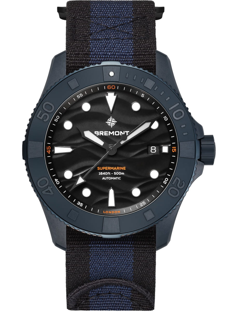Supermarine Date 43mm in Blue Ceramic - L.E 250 pcs on Black Rubber Strap with Black Dial