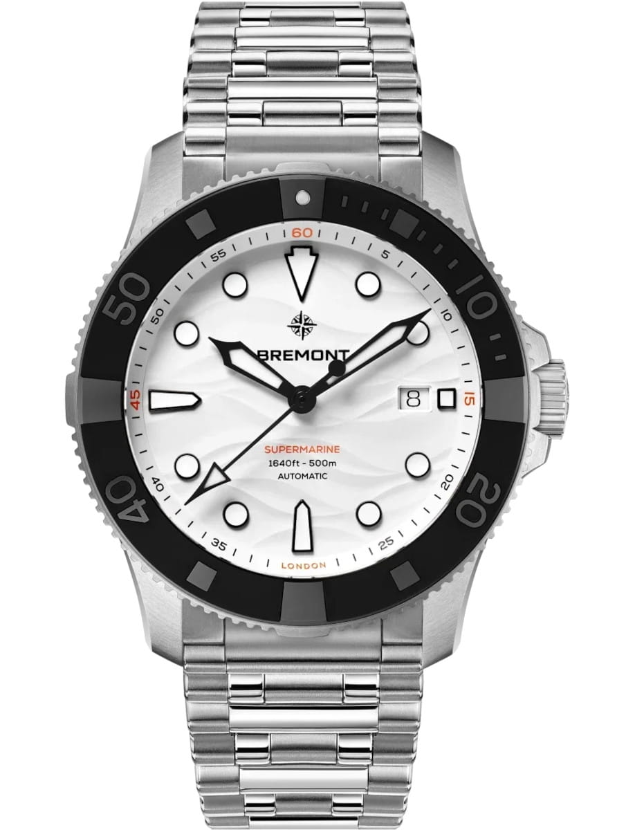 Supermarine 500m Date 43mm in Steel with Ceramic Bezel on Steel Bracelet with White Dial