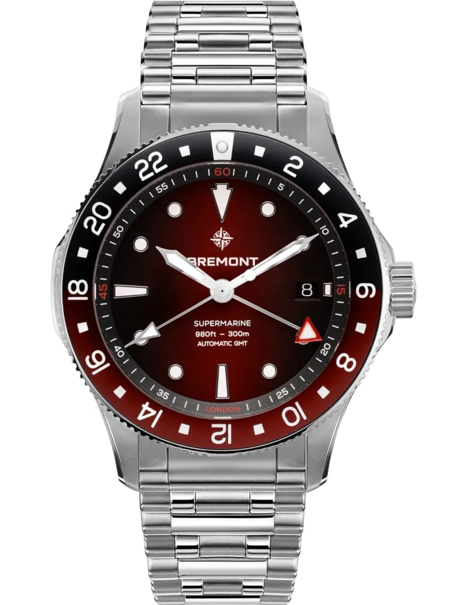 Supermarine 300m Date 40mm in Steel with Black& Red Bezel on Steel Bracelet with Red Gradient Dial