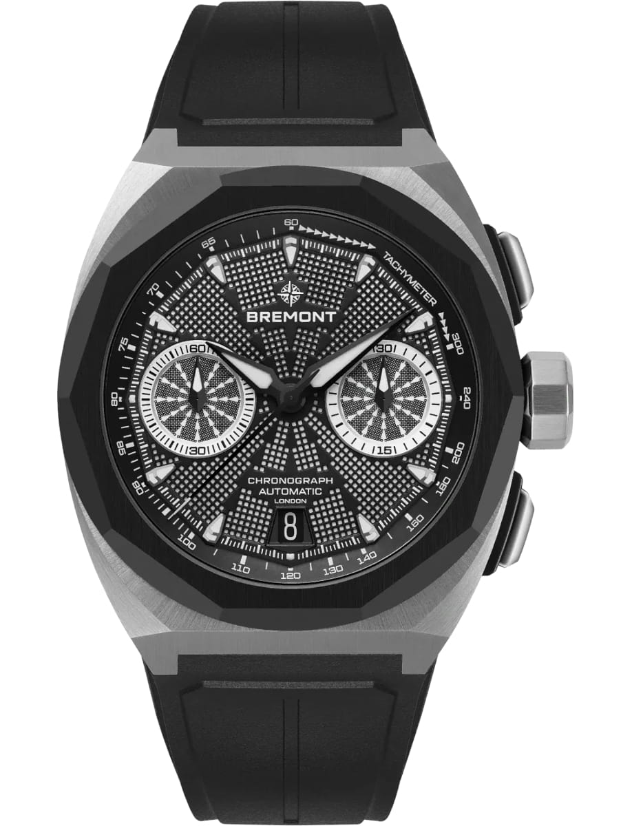 Supernova 41mm Chronograph in Steel with Black Ceramic Bezel on Black Rubber Strap with Black Dial